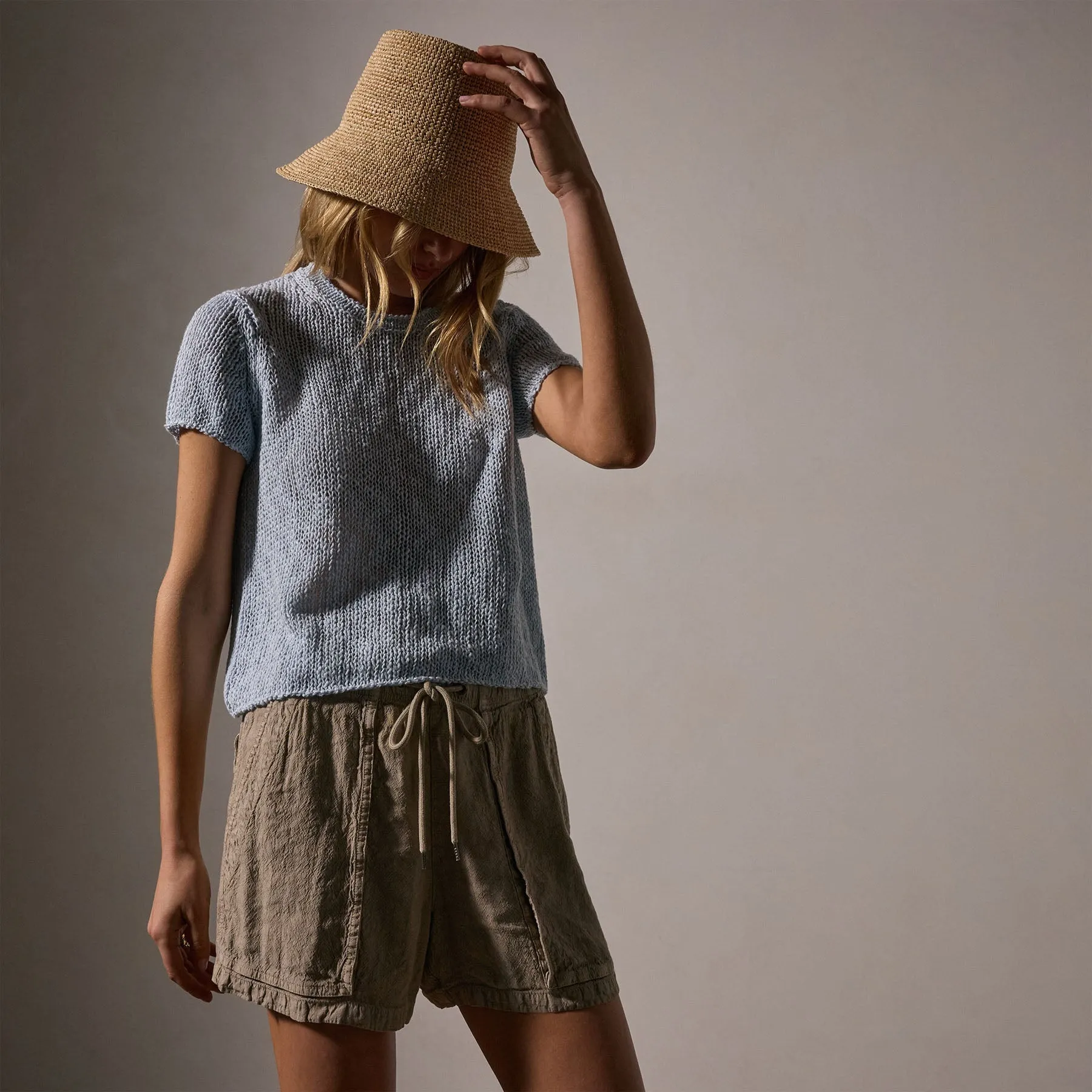 Cotton Linen Knit Crew Neck - Bleached Blue sold by James Perse product image thumbnail 2