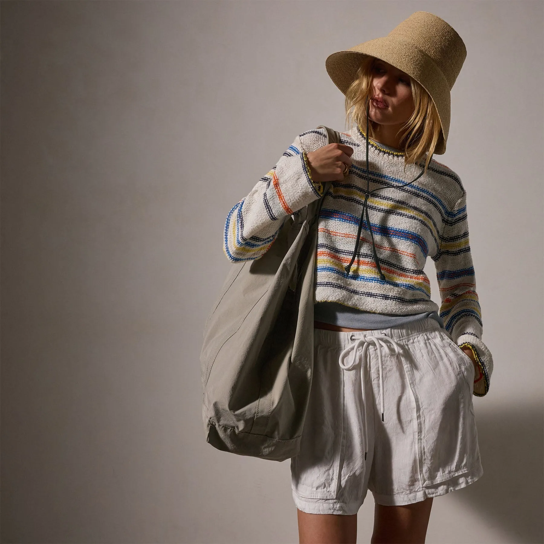 Cotton Linen Knit Stripe Sweater - Multi White sold by James Perse product image thumbnail 2