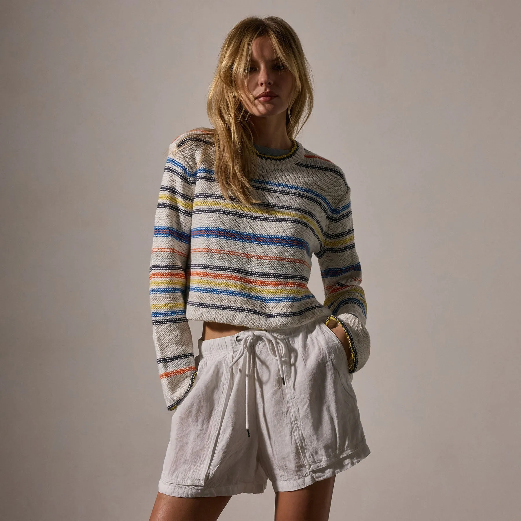 Cotton Linen Knit Stripe Sweater - Multi White sold by James Perse product image thumbnail 3