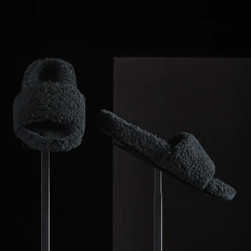 Women's Simple Strap Shearling Slide - Charcoal sold by James Perse