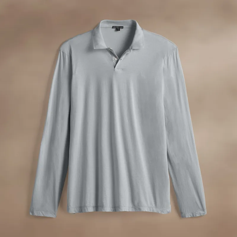 Luxe Lotus Jersey Long Sleeve Polo - Grey Sky sold by James Perse