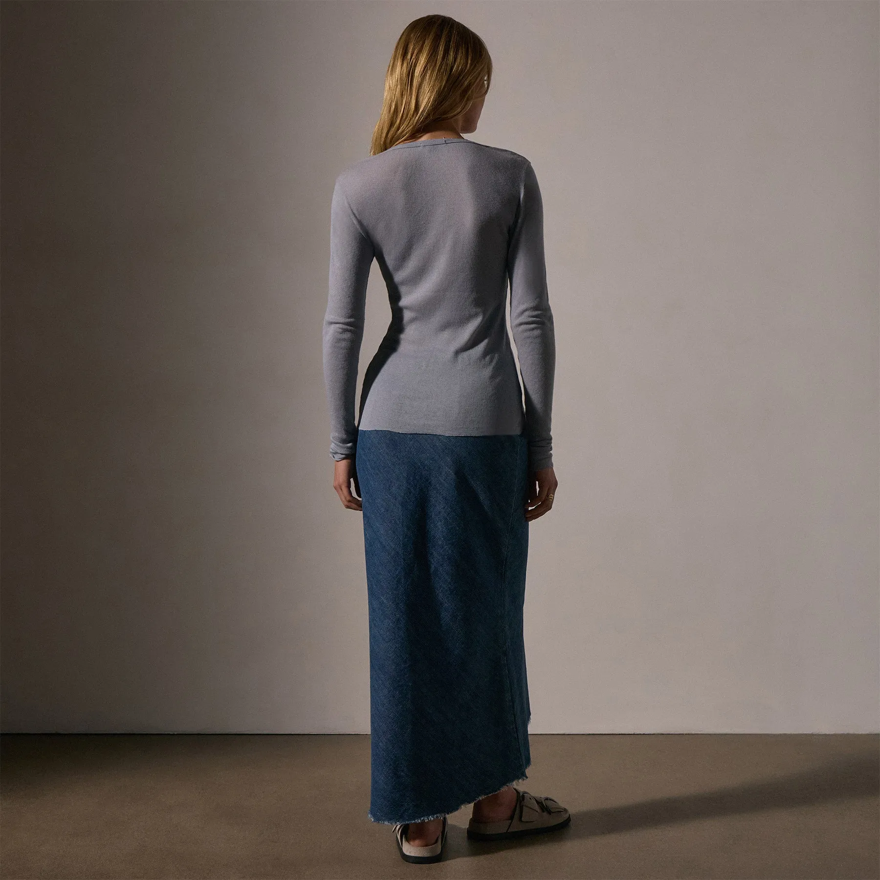 Cotton Cashmere Blend Ribbed Henley - Grey Sky sold by James Perse product image thumbnail 4