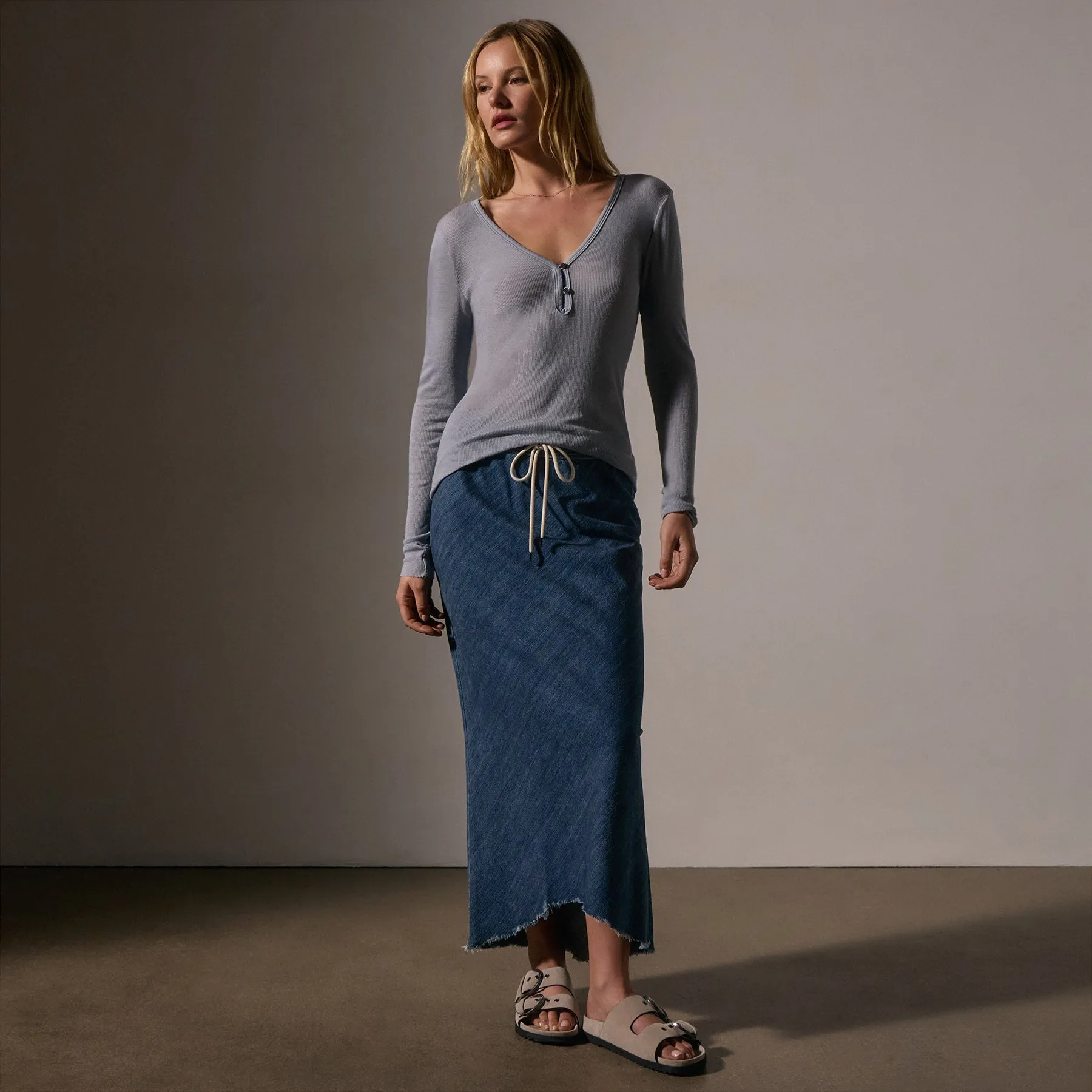 Cotton Cashmere Blend Ribbed Henley - Grey Sky sold by James Perse product image thumbnail 3