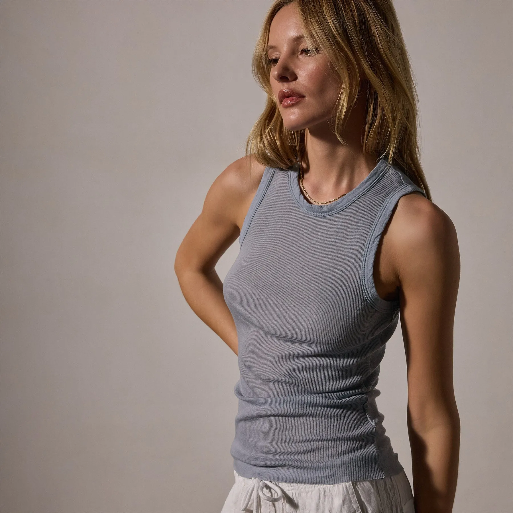 Cotton Cashmere Rib Shell Top - Grey Sky sold by James Perse