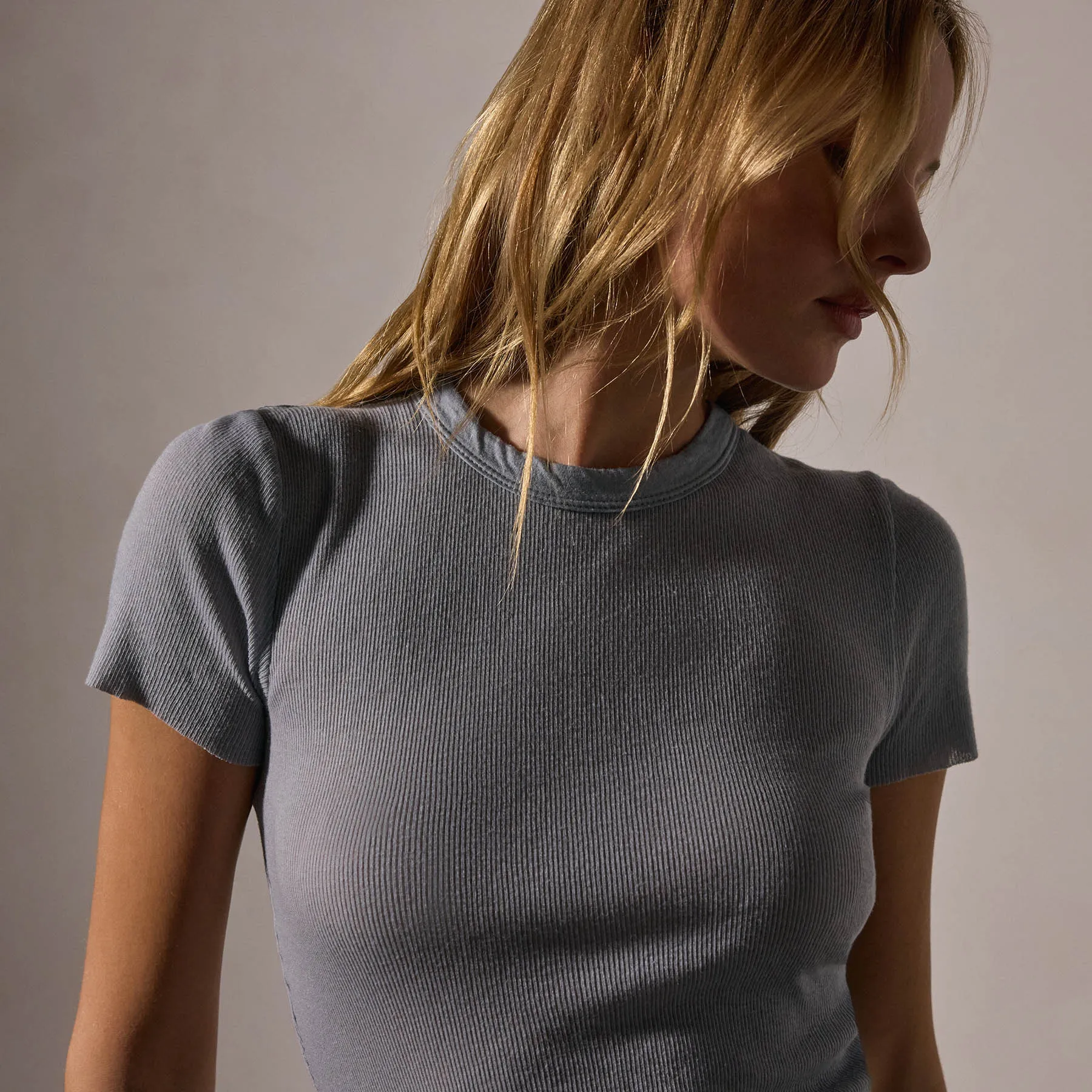 Cotton Cashmere Blend Ribbed Crew - Grey Sky sold by James Perse product image thumbnail 2