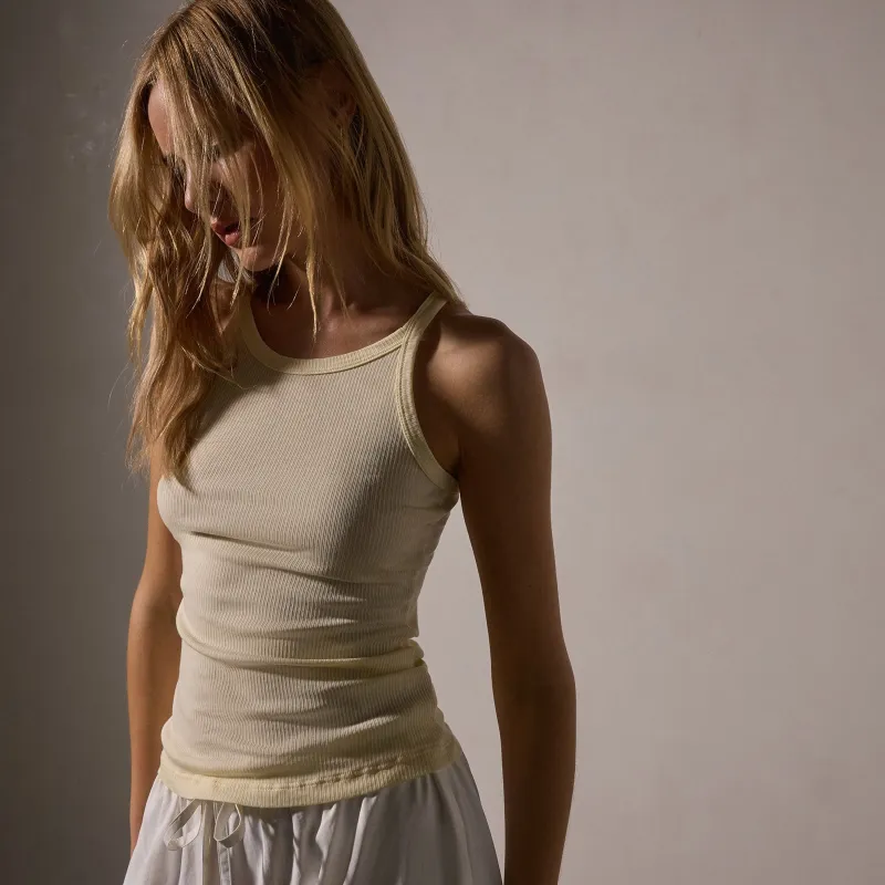 Ribbed High Neck Cami - Naples Yellow Pigment sold by James Perse