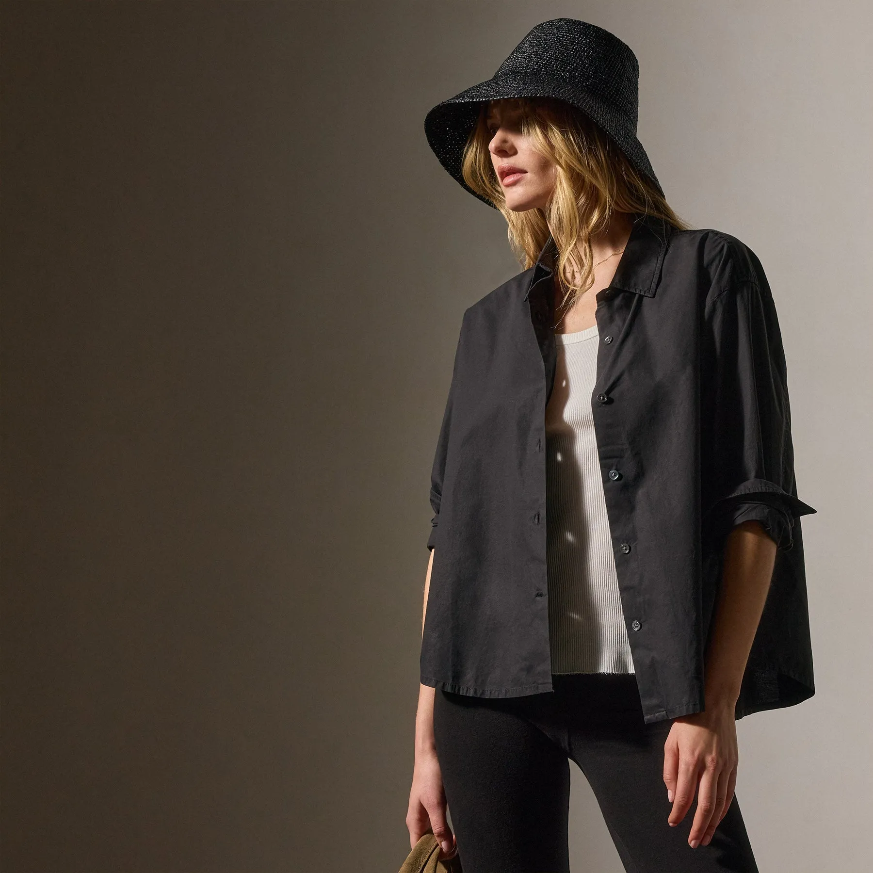 Stretch Poplin Button Up - Black sold by James Perse