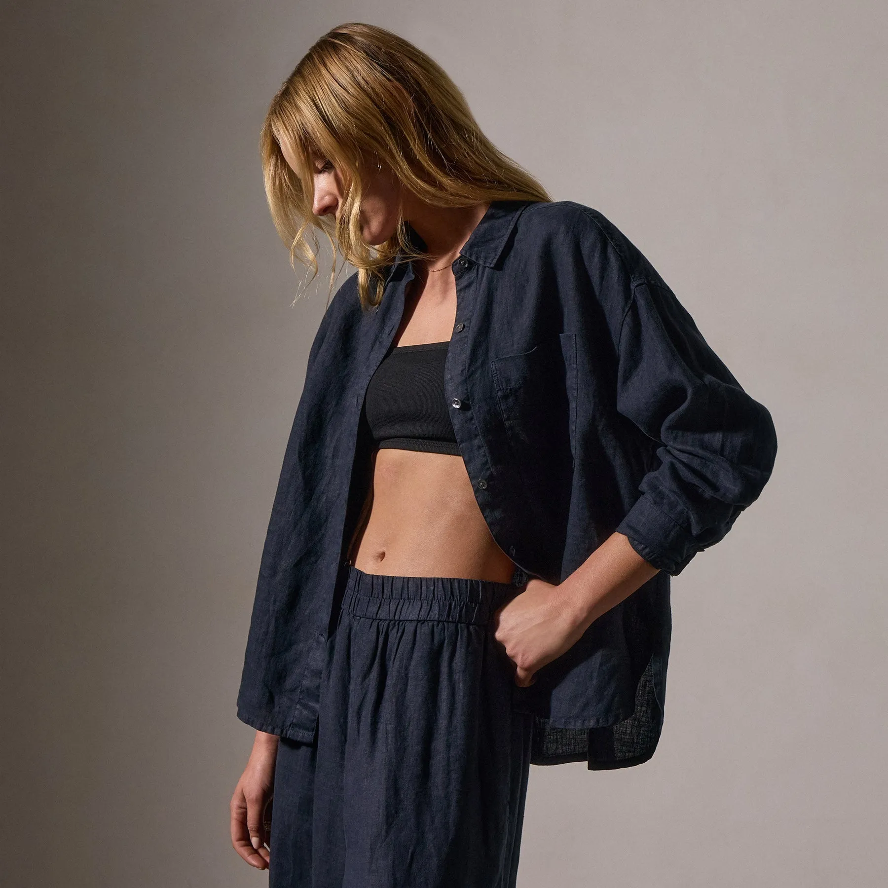Linen Oversized Shirt - Classic Navy sold by James Perse