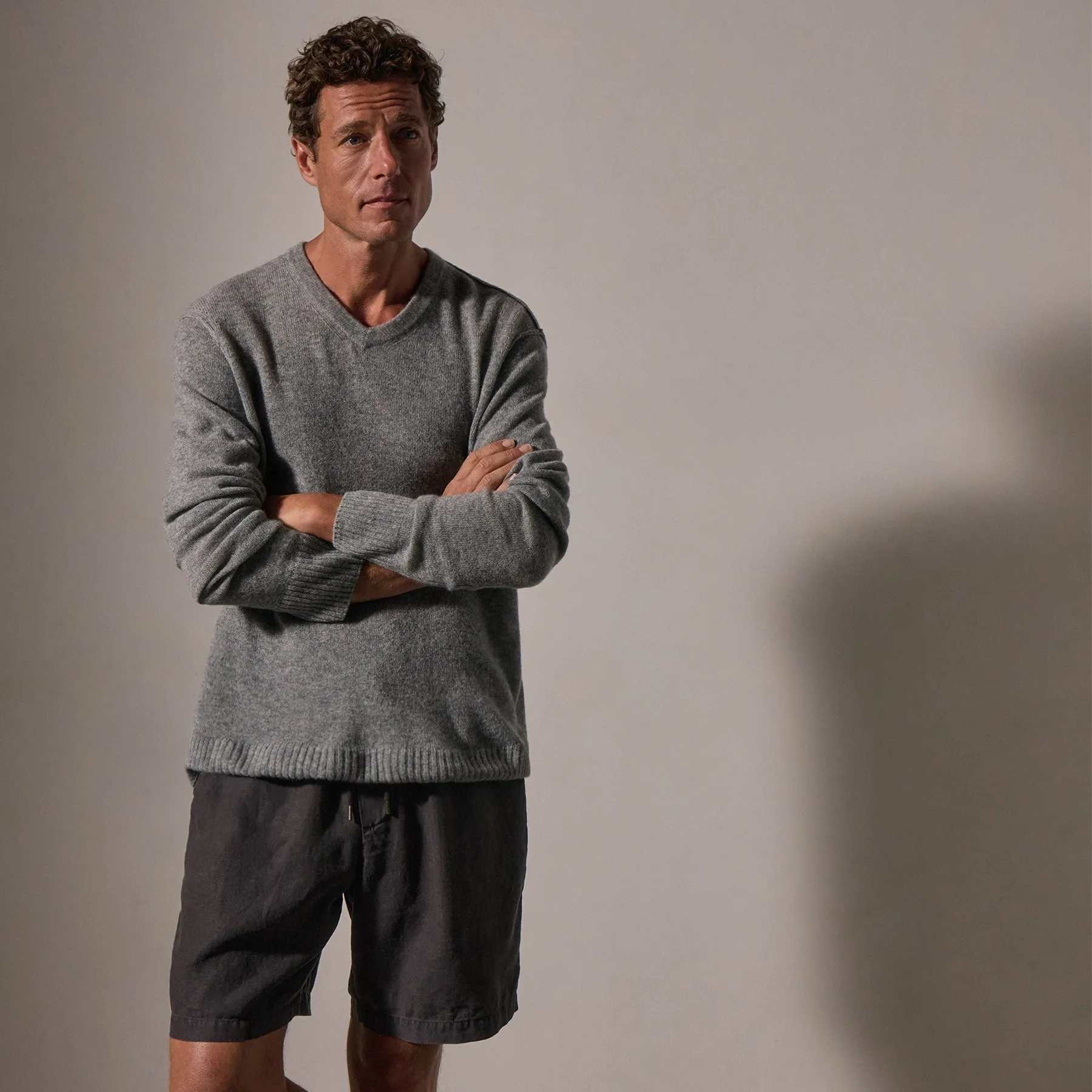 Soft Featherweight Cashmere V Neck - Mid Heather Grey sold by James Perse product image thumbnail 2