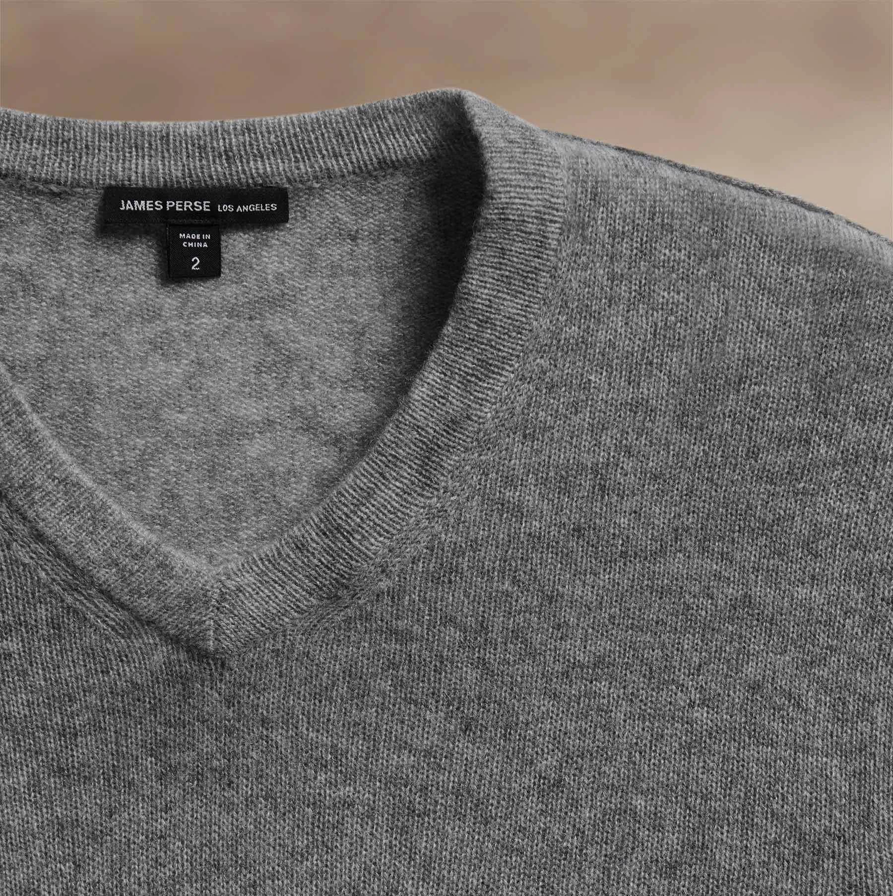 Soft Featherweight Cashmere V Neck - Mid Heather Grey sold by James Perse product image thumbnail 3