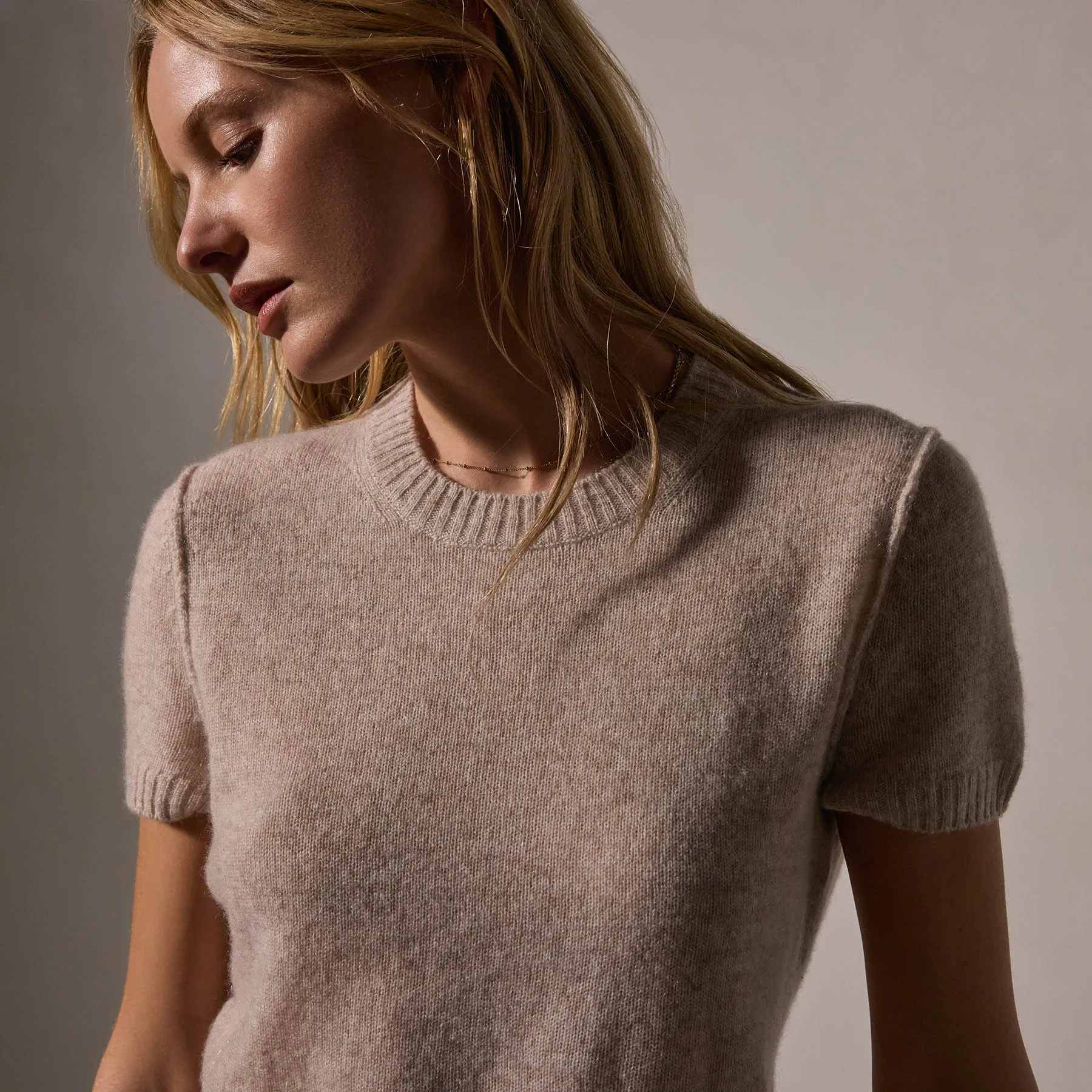Soft Featherweight Cashmere Short Sleeve - Light Beige sold by James Perse product image thumbnail 2