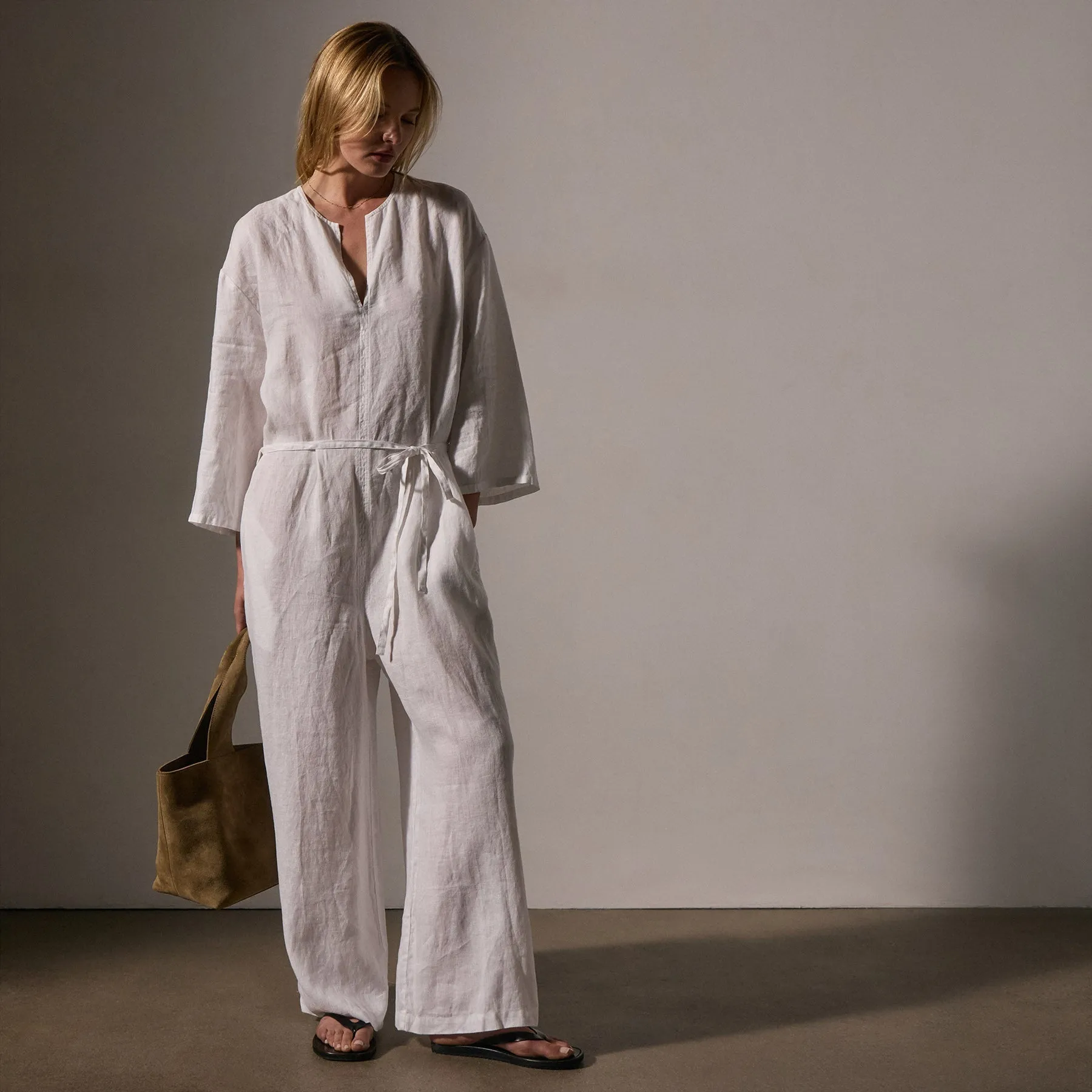 Belted Linen Jumpsuit - White sold by James Perse product image thumbnail 3