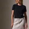 Soft Featherweight Cashmere Short Sleeve - Black sold by James Perse