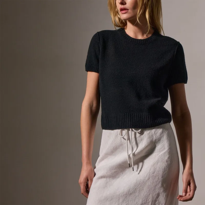 Soft Featherweight Cashmere Short Sleeve - Black sold by James Perse