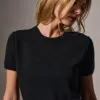 Soft Featherweight Cashmere Short Sleeve - Black sold by James Perse