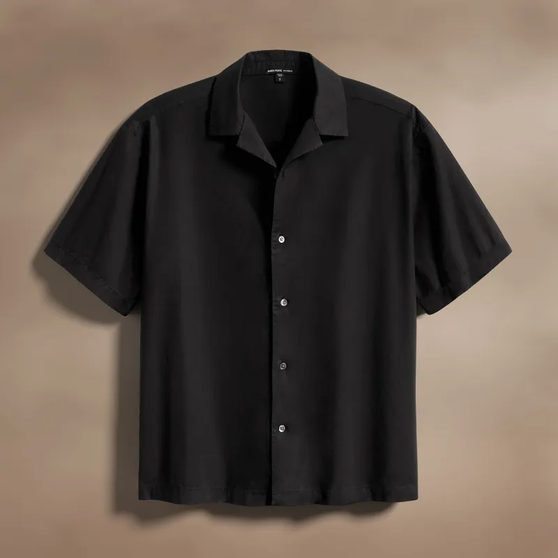 Oversized Stretch Poplin Short Sleeve Shirt - Black sold by James Perse