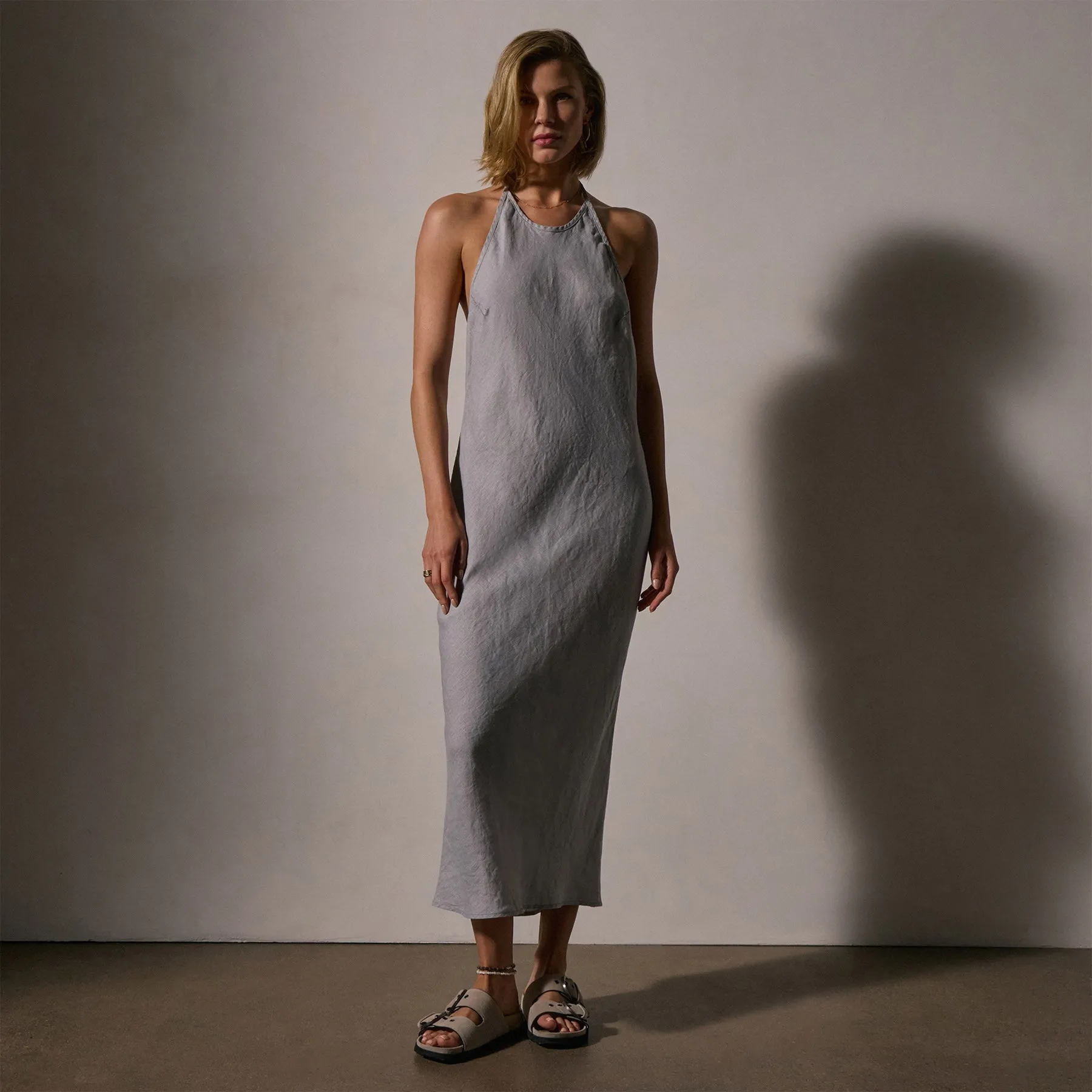 Linen Halter Dress - Grey Sky Pigment sold by James Perse