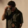 Oversized Stretch Poplin Short Sleeve Shirt - Granite sold by James Perse