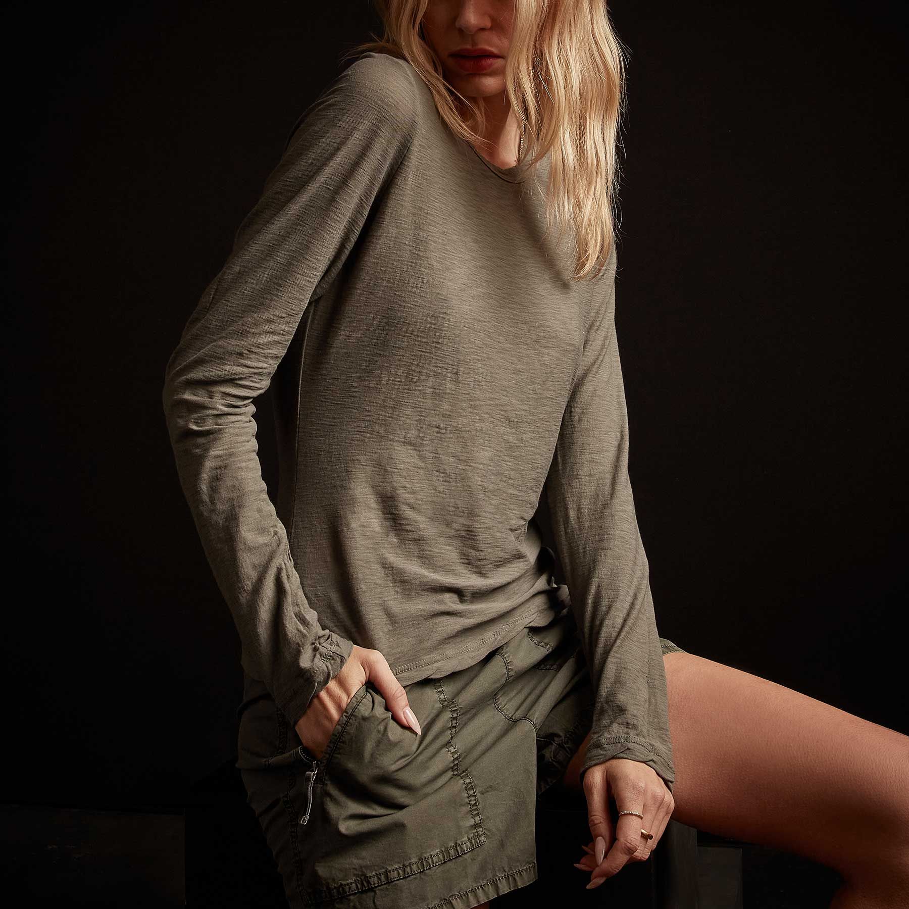 Sheer Slub Long Sleeve Crew - Jungle sold by James Perse