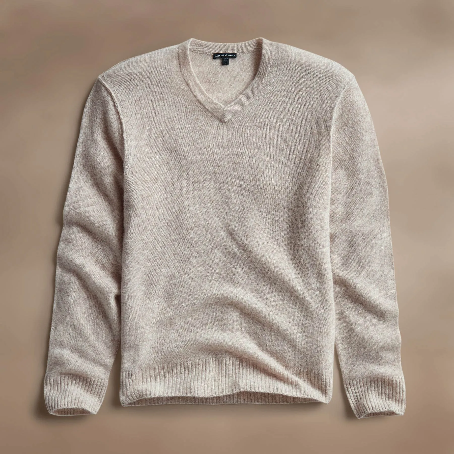 Soft Featherweight Cashmere V Neck - Light Beige sold by James Perse