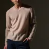 Soft Featherweight Cashmere V Neck - Light Beige sold by James Perse