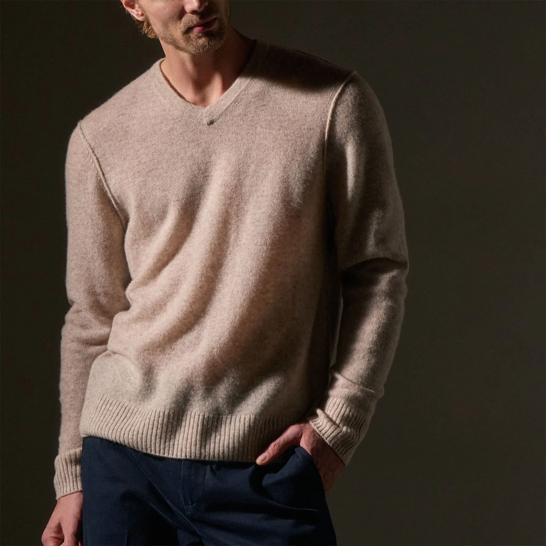 Soft Featherweight Cashmere V Neck - Light Beige sold by James Perse product image thumbnail 2