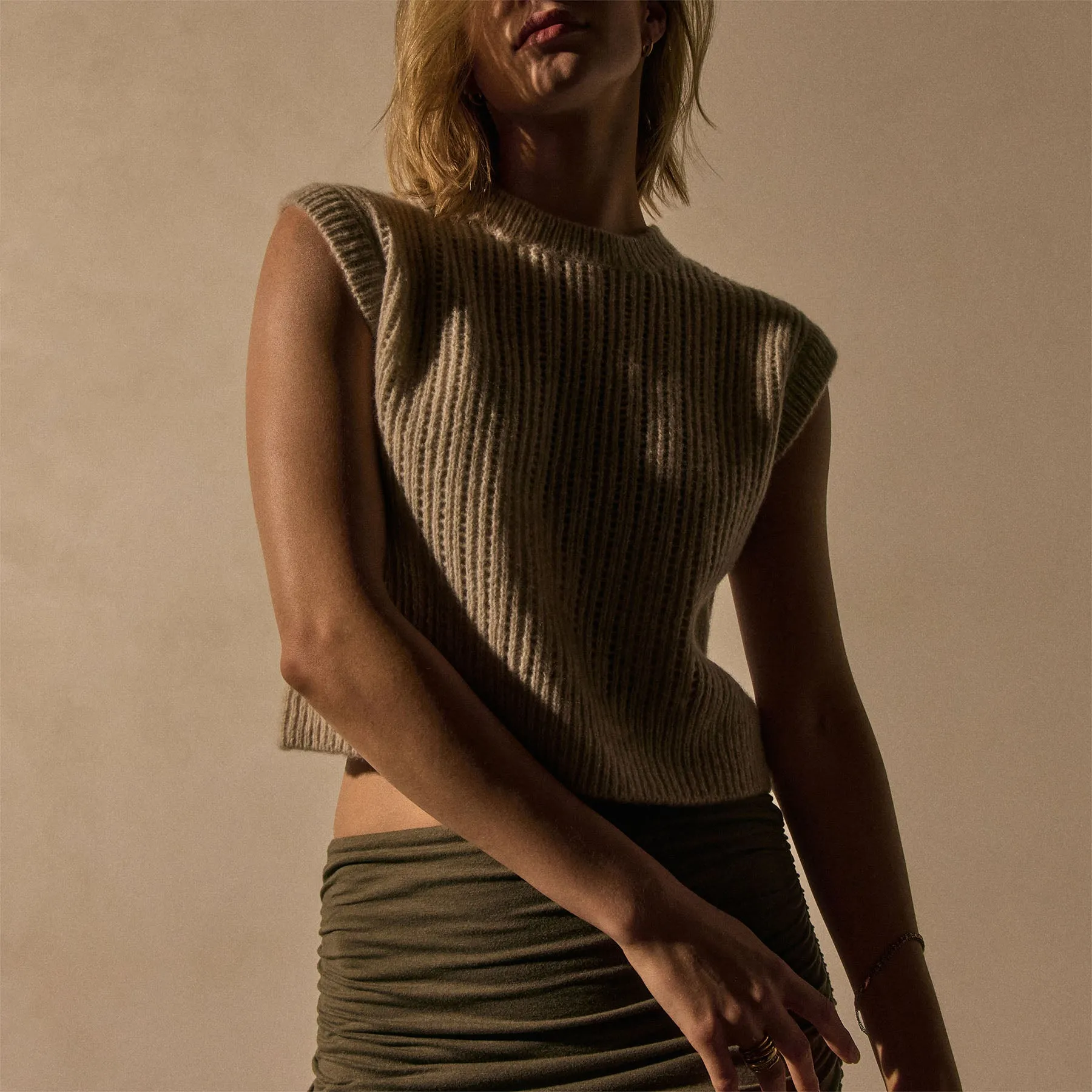 Open Stitch Vest - Alabaster Mix sold by James Perse