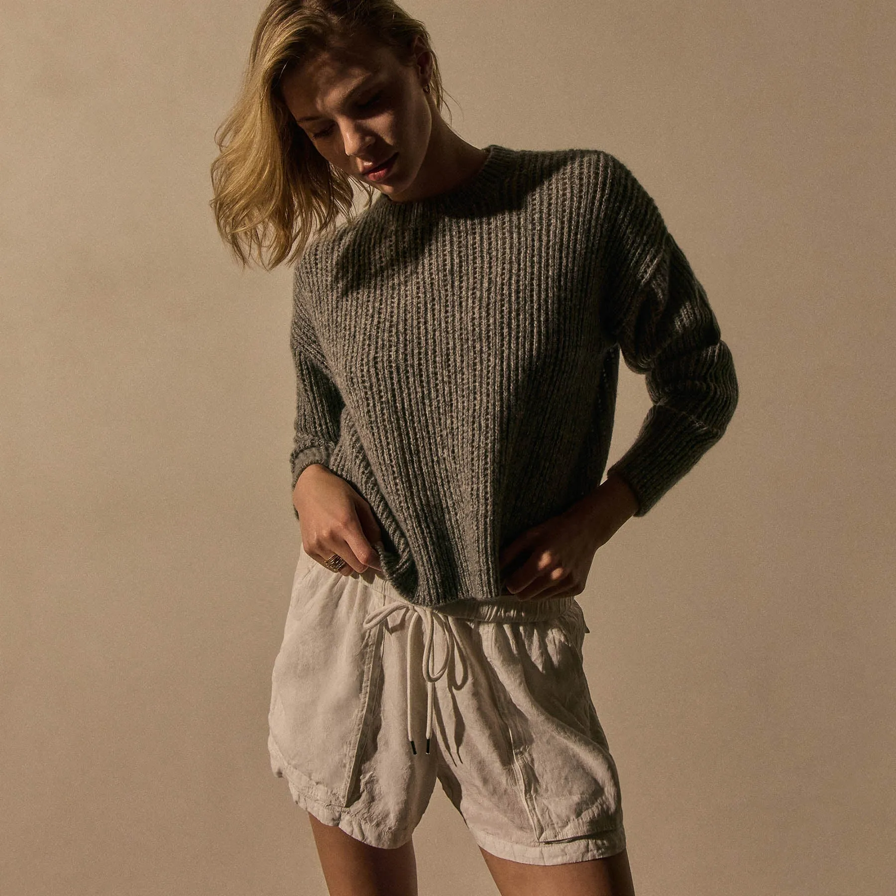 Open Stitch Crew Neck - Grey Mix sold by James Perse