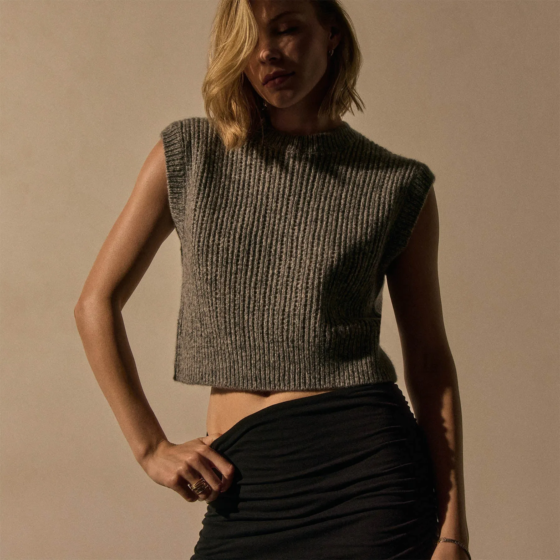 Open Stitch Vest - Grey Mix sold by James Perse