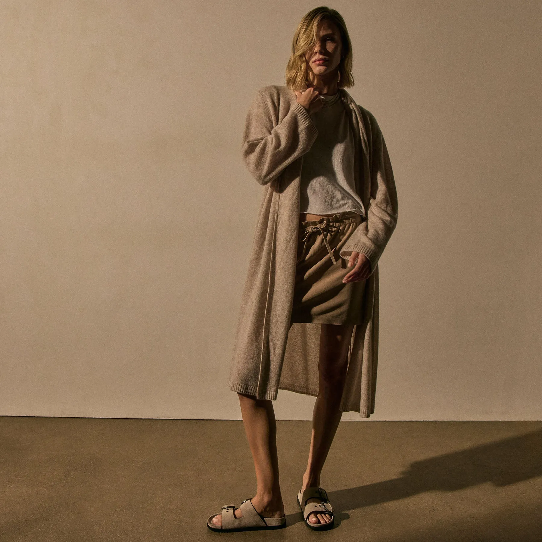 Soft Featherweight Cashmere Cardigan - Light Beige sold by James Perse