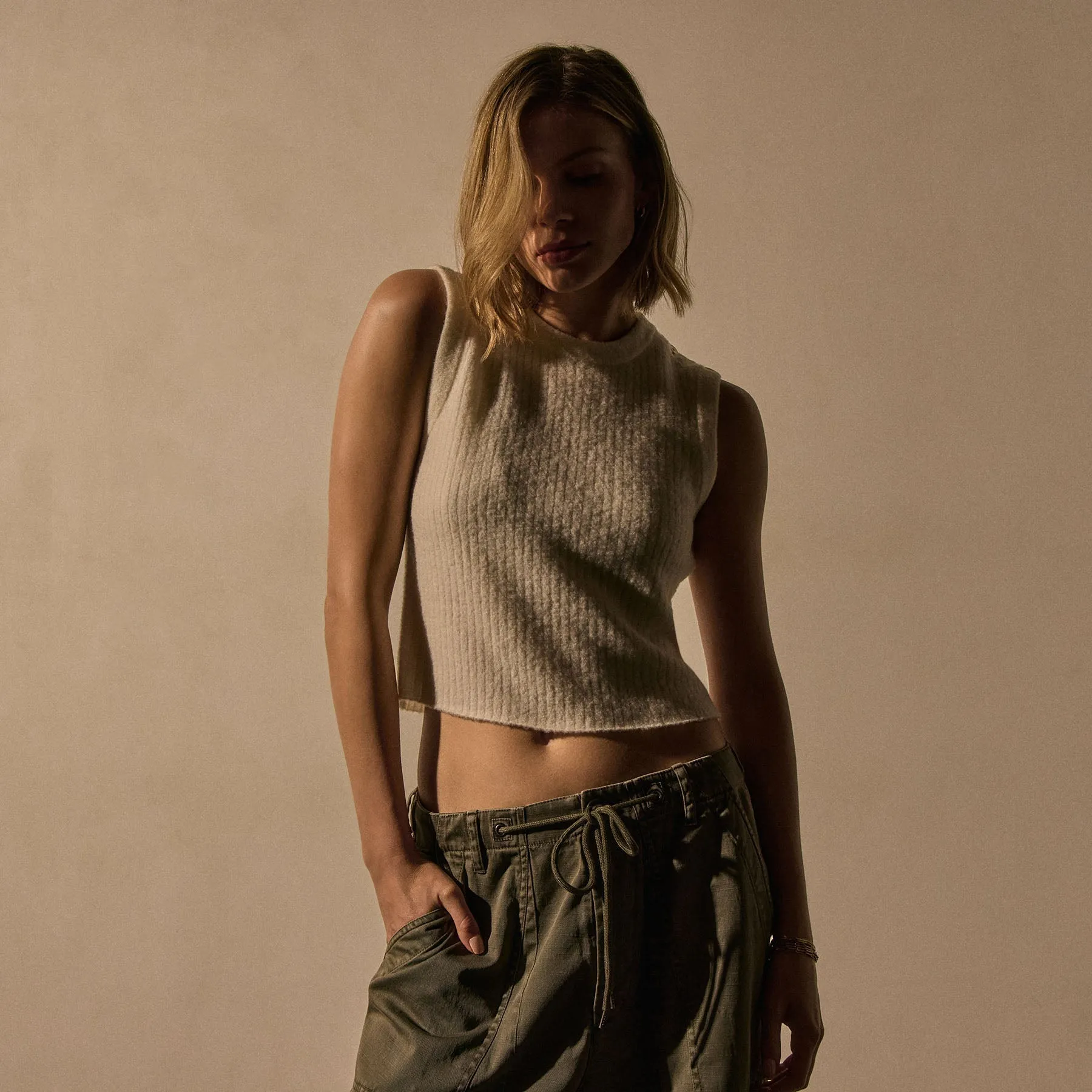 Brushed Merino Cashmere Blend Tank - Ivory sold by James Perse