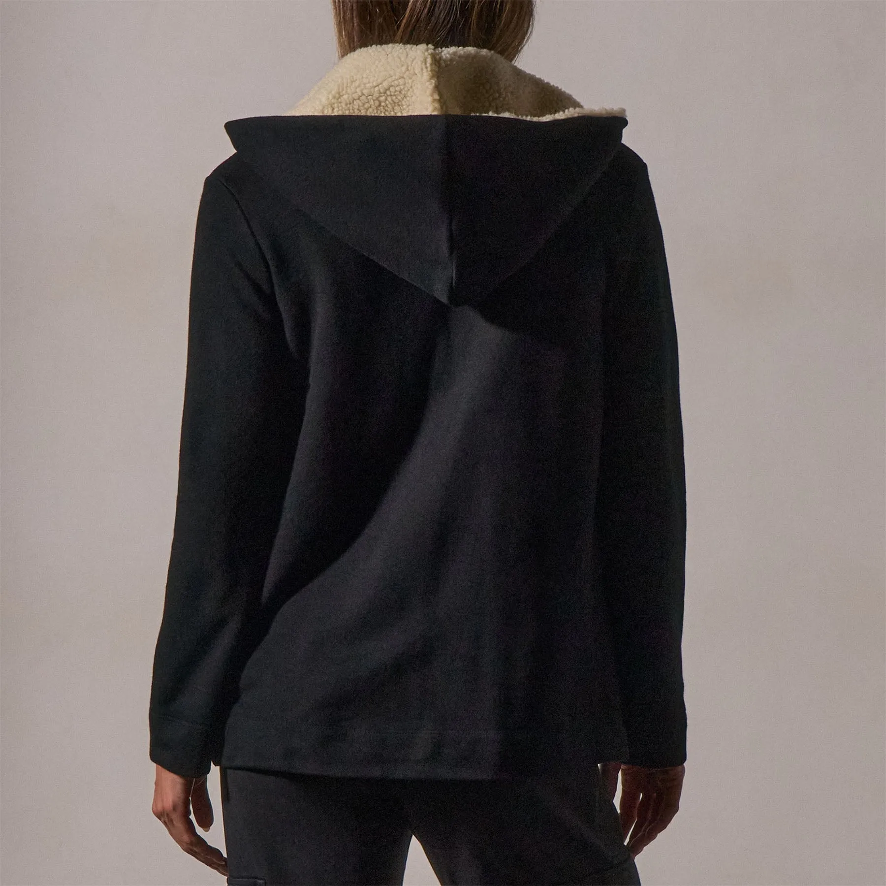 Sherpa Hooded Open Front Jacket - Black sold by James Perse product image thumbnail 2