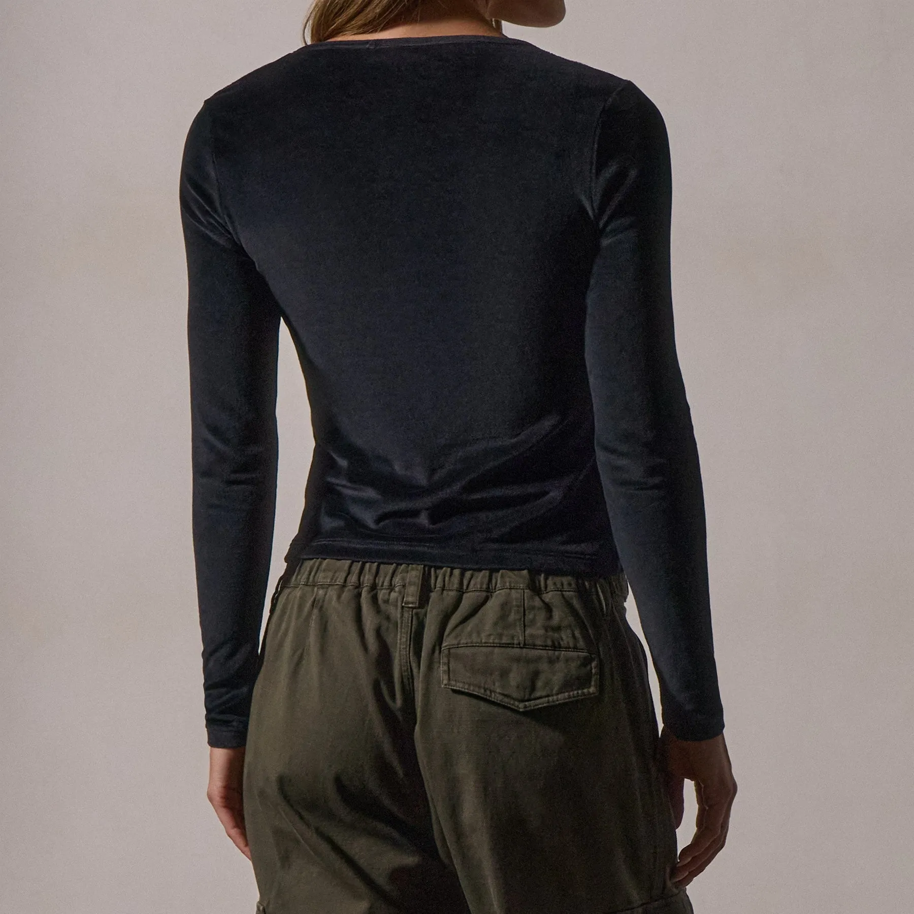 Square Neck Long Sleeve Velvet Top - Black sold by James Perse product image thumbnail 2