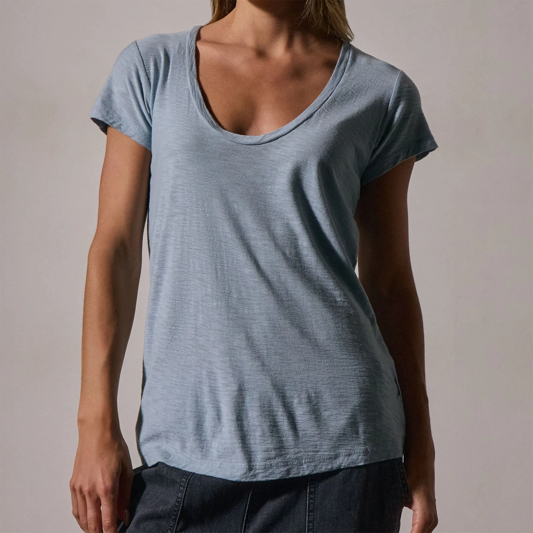 Cotton Crepe Deep Uneck Tee - Azure sold by James Perse