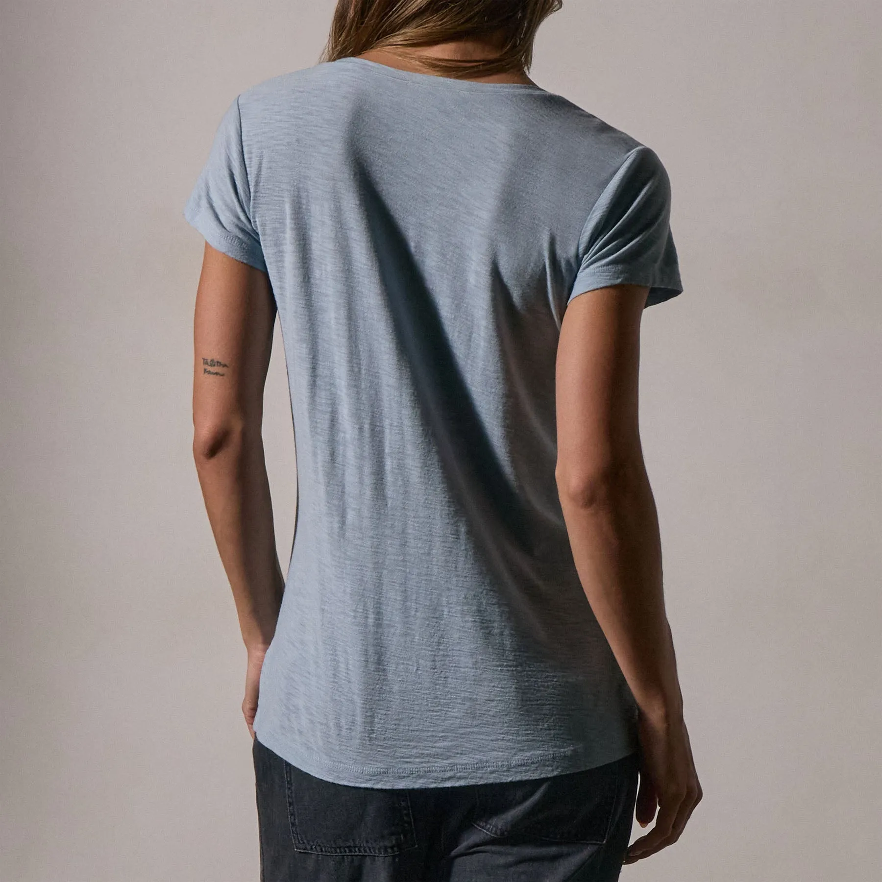 Cotton Crepe Deep Uneck Tee - Azure sold by James Perse product image thumbnail 2