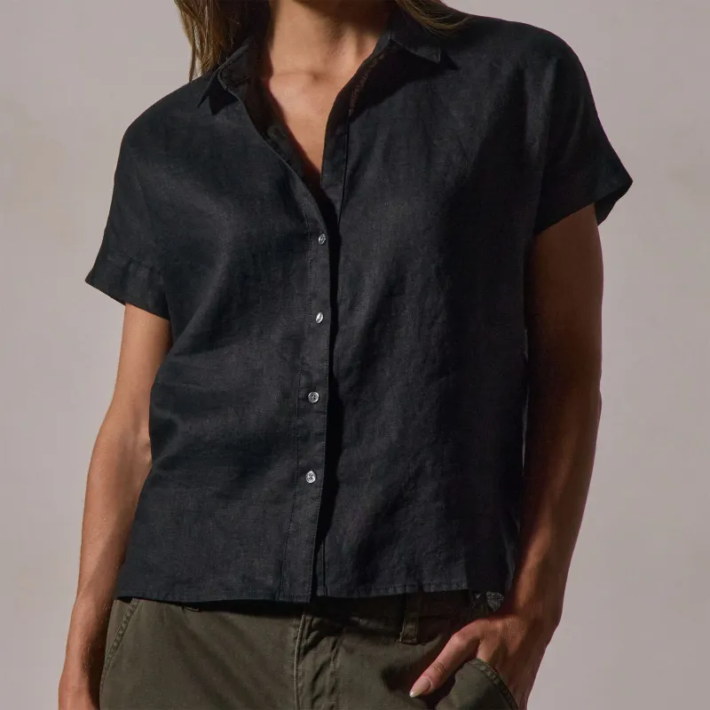 Short Sleeve Linen Shirt - Black sold by James Perse