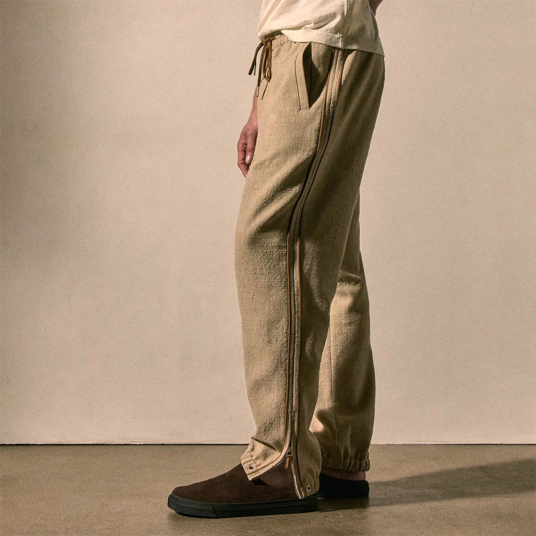 Suede Trimmed Track Pant - Natural/Tobacco sold by James Perse product image thumbnail 2
