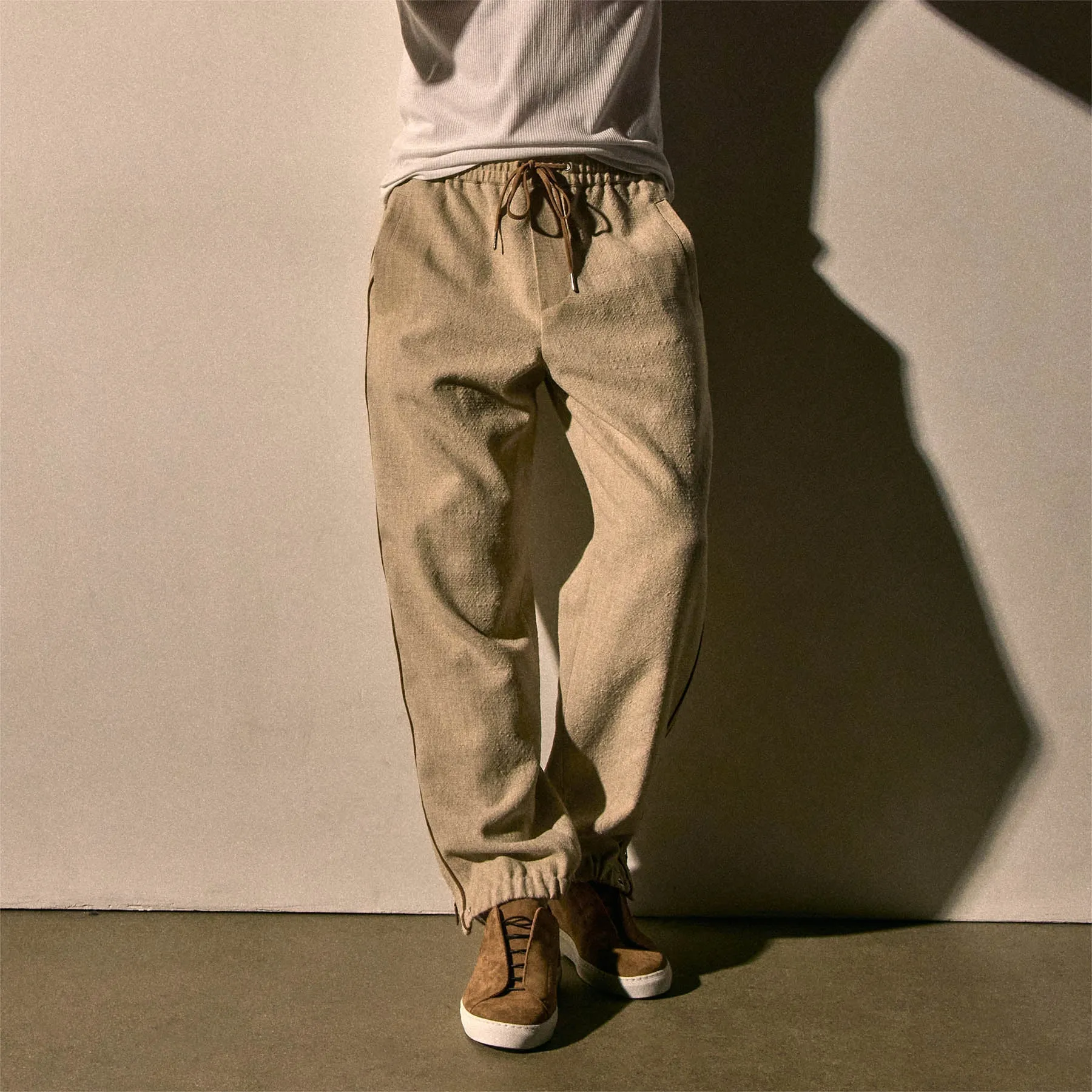 Suede Trimmed Track Pant - Natural/Tobacco sold by James Perse product image thumbnail 3