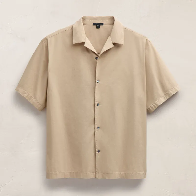 Oversized Stretch Poplin Short Sleeve Shirt - Light Khaki sold by James Perse