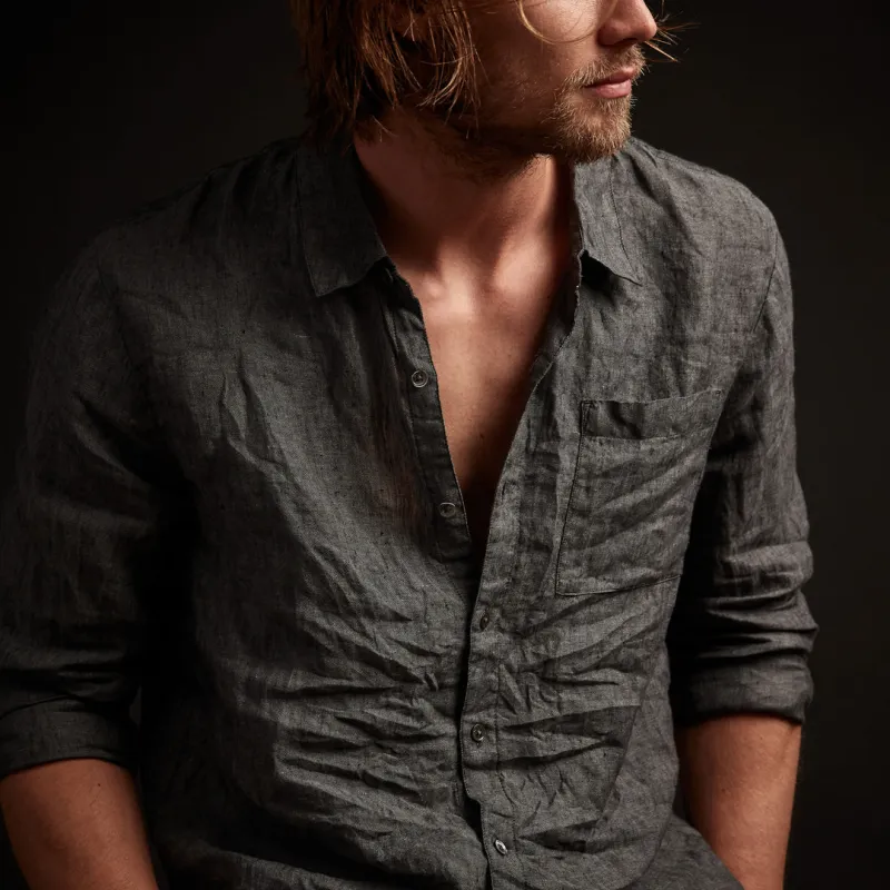 Long Sleeve Linen Pocket Shirt - Charcoal sold by James Perse