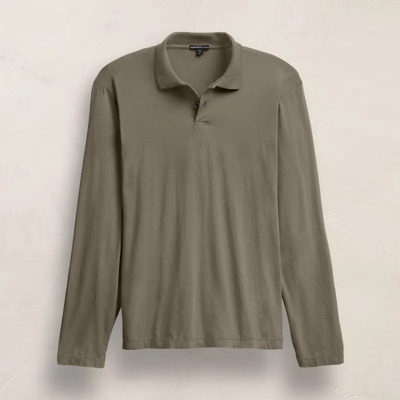 Luxe Lotus Jersey Long Sleeve Polo - Birch sold by James Perse