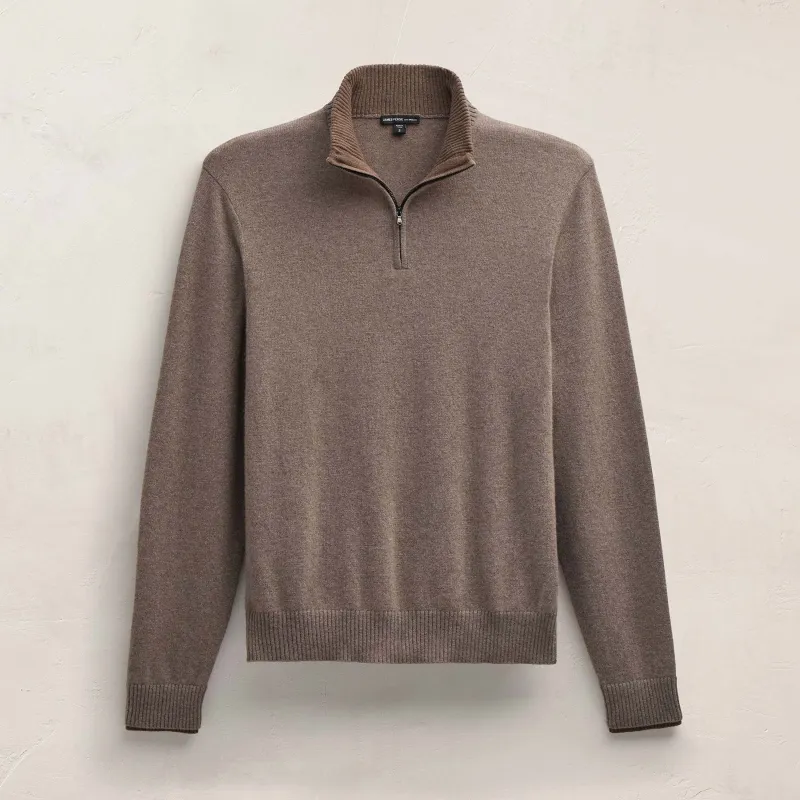 Half Zip Cashmere Funnel Neck - Warm Brown/Mid Brown sold by James Perse