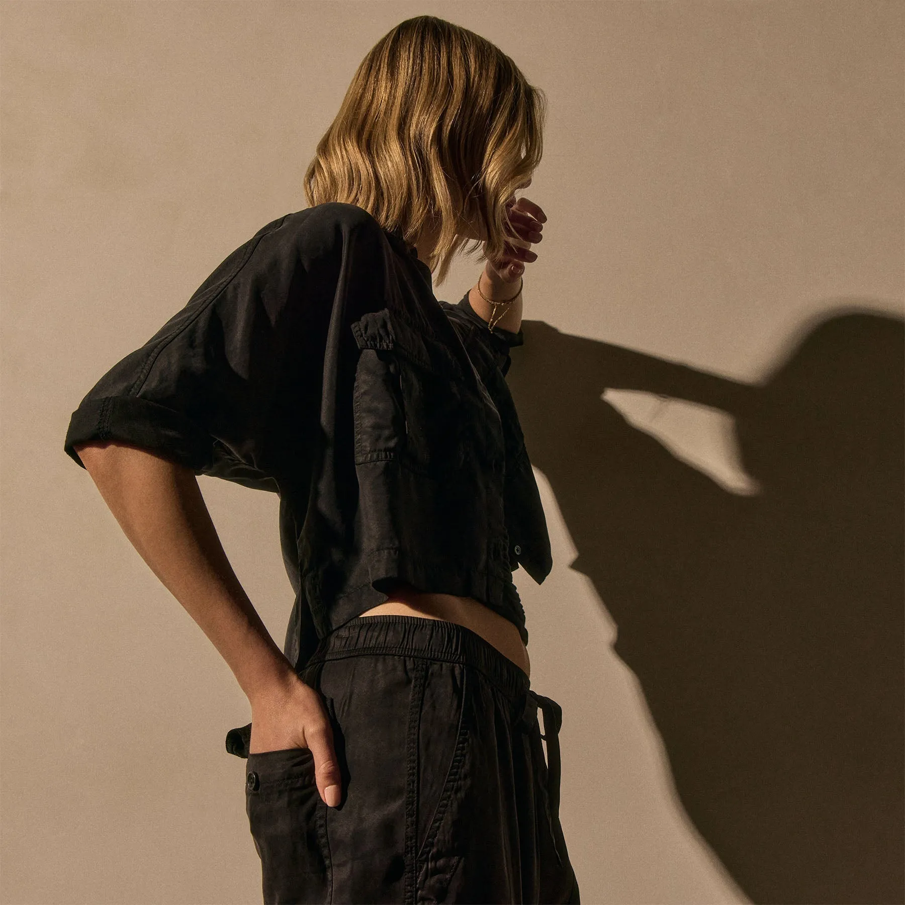 Pocket Cropped Shirt - Black sold by James Perse