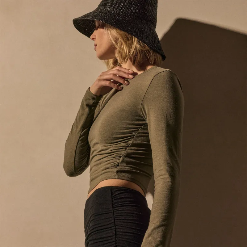 Cotton Blend Jersey Ruched Top - Birch sold by James Perse