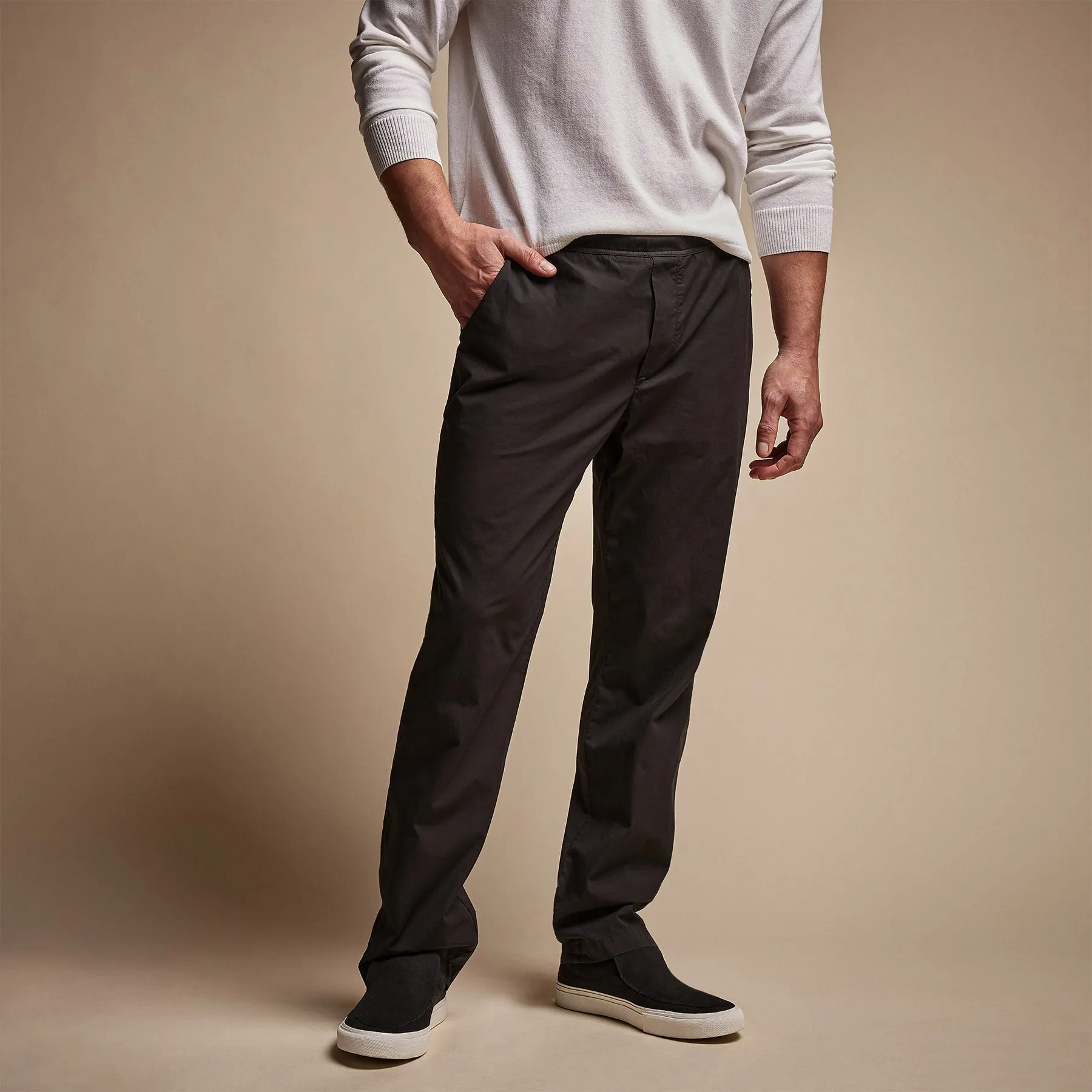 Cotton Linen Poplin Pant - Black sold by James Perse