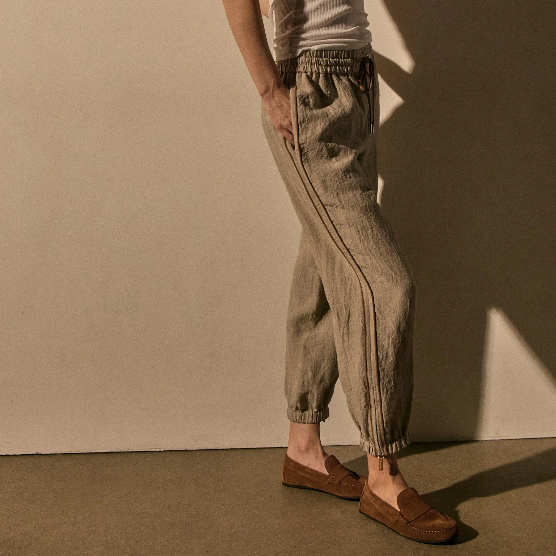 Linen Pant With Suede Piping - Natural/Tabacco sold by James Perse product image thumbnail 2
