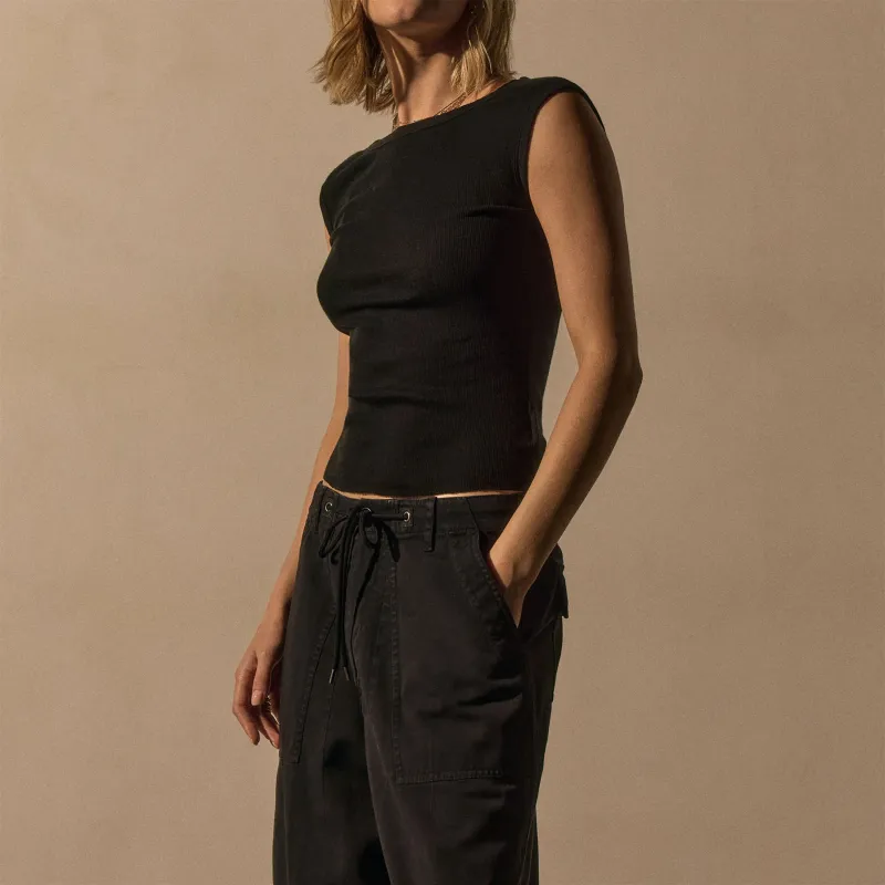 Cotton Cashmere Blend Boatneck Top - Black sold by James Perse