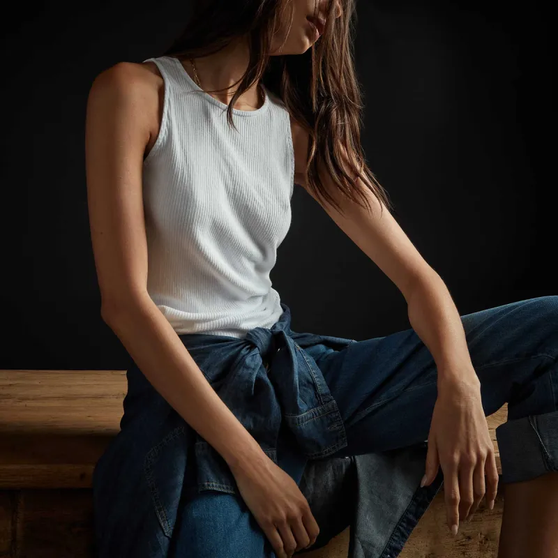 Clean Cut Away Ribbed Tank - White sold by James Perse