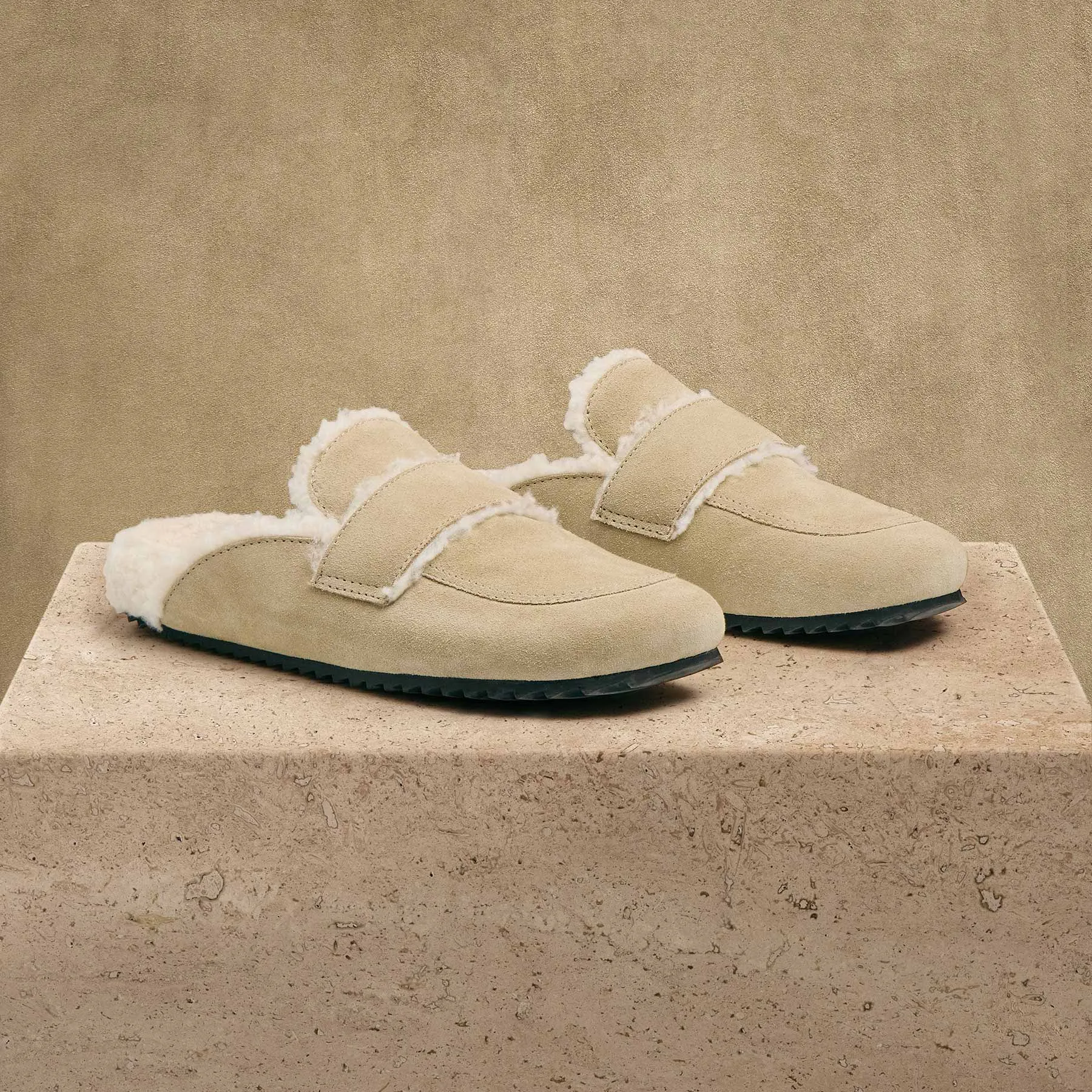 Women's Suede Shearling Loafer - Sand/Ivory sold by James Perse