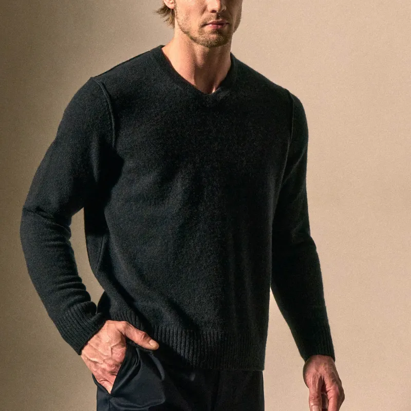 Soft Featherweight Cashmere V Neck - Coal sold by James Perse
